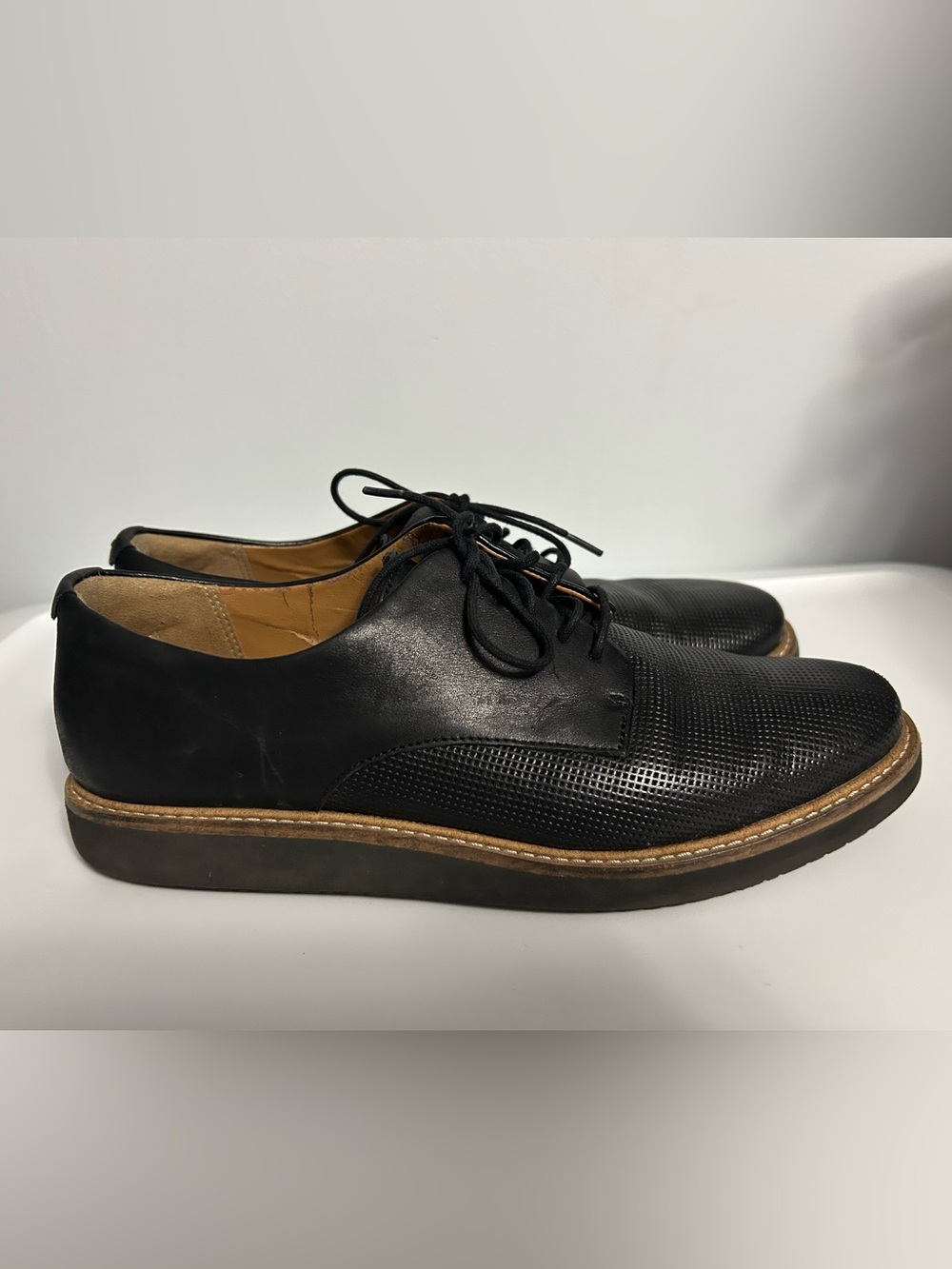 Clarks Black Perforated Leather Derby Shoes